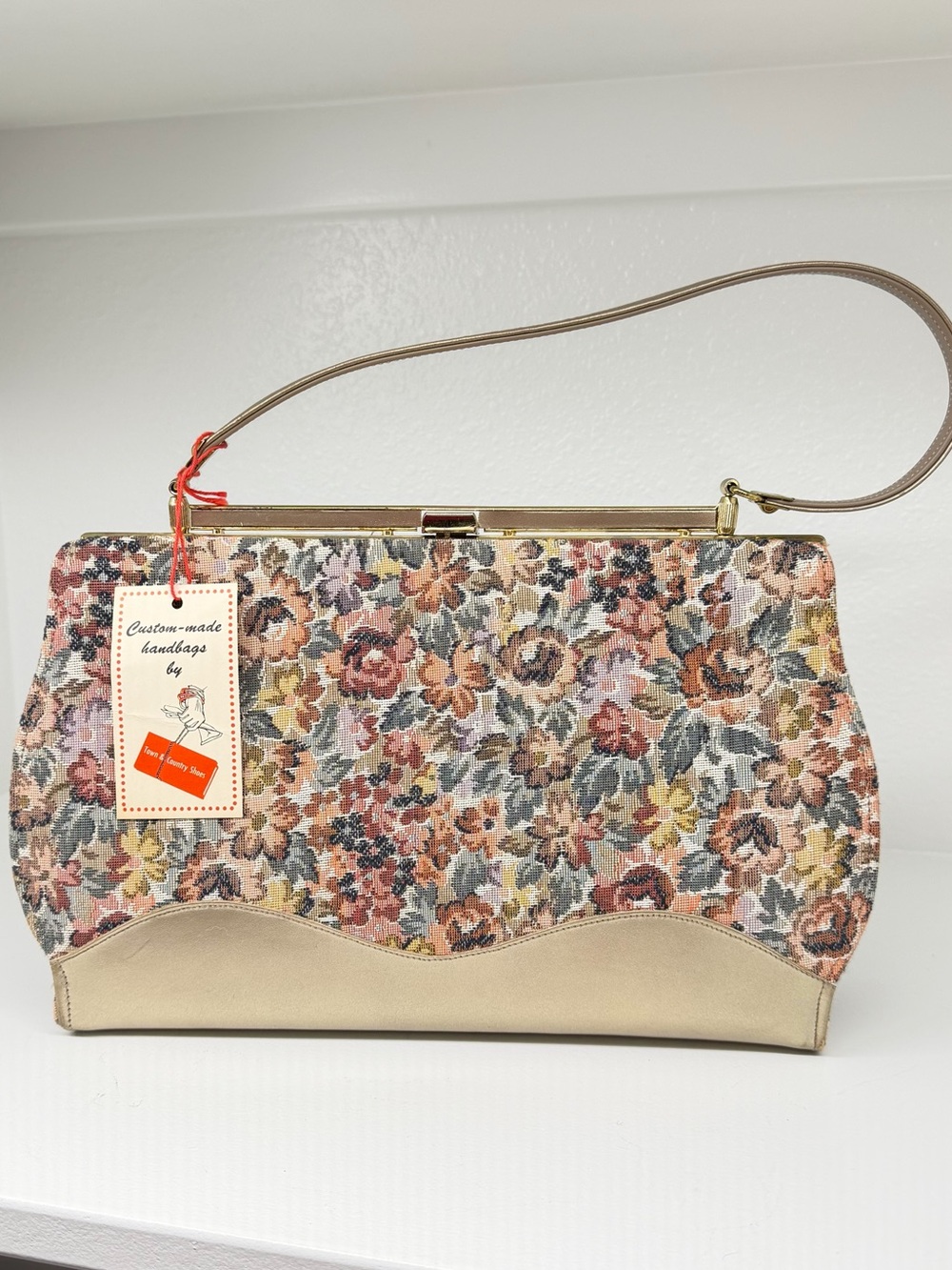 Vintage Custom Floral Tapestry Frame Clutch in Multi-Color with Cream Trim